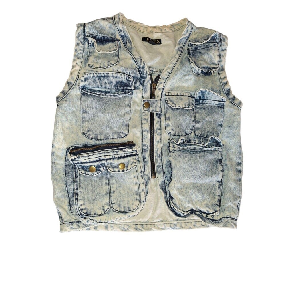 Kroix Classics Vintage Washed Multi-Pocket Denim Vest Women's Size M Crop